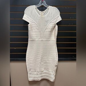NWT Alberto Makali Cream Bandage Bodycon Mesh Detail Dress L